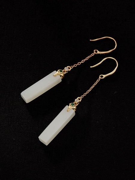 Rose Gold Plated Sterling Silver Hetian Jade Drop Earrings | Gift Boxed Carousel 2