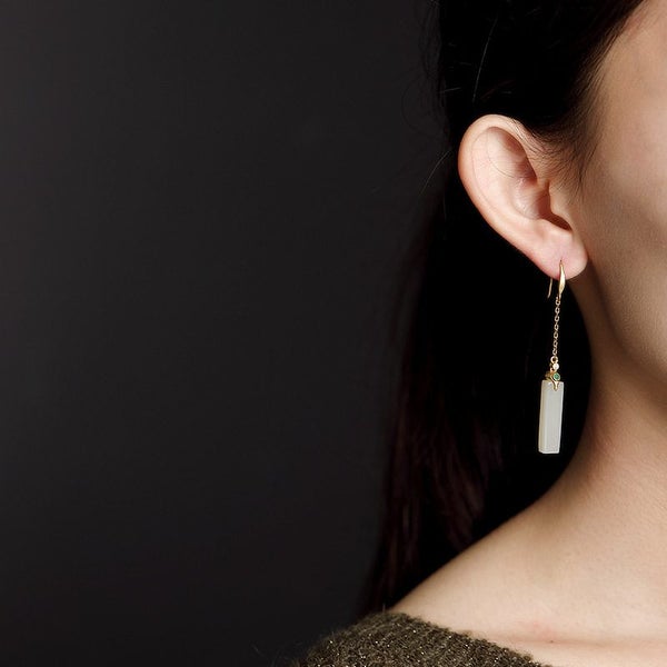 Rose Gold Plated Sterling Silver Hetian Jade Drop Earrings | Gift Boxed Carousel 8