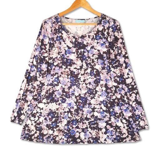 Blue Illusion Blue Floral Top with Soft Stretch Fabric Size Large Carousel 1
