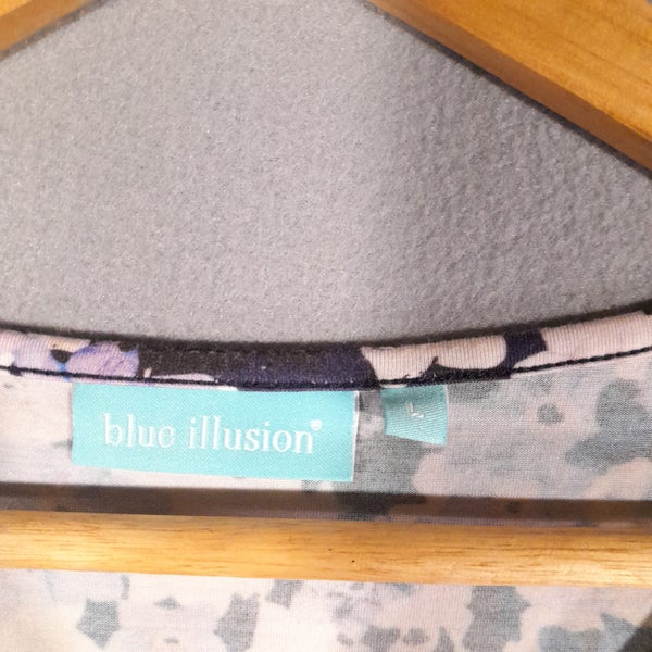 Blue Illusion Blue Floral Top with Soft Stretch Fabric Size Large Carousel 2