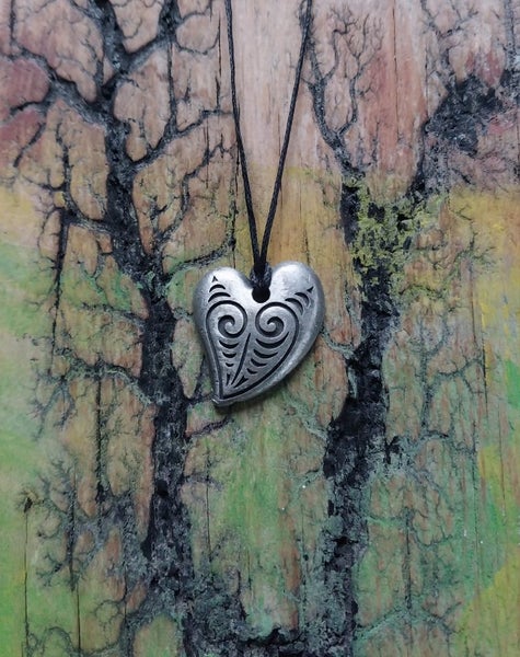 Pewter love heart pendant on waxed cord. Carousel 2