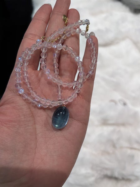 Top level natural moonstone necklace natural aquamarine pendant Carousel 1