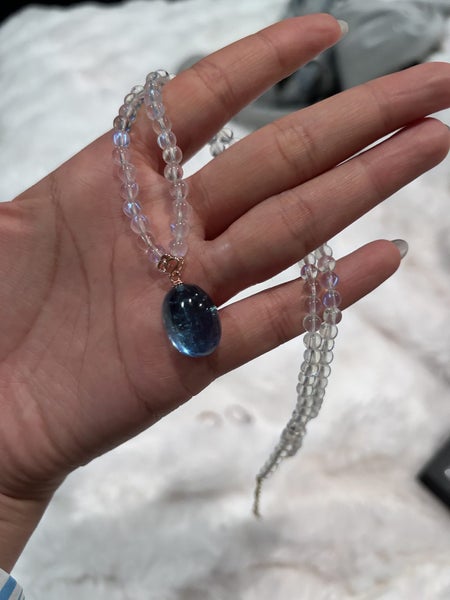 Top level natural moonstone necklace natural aquamarine pendant Carousel 2