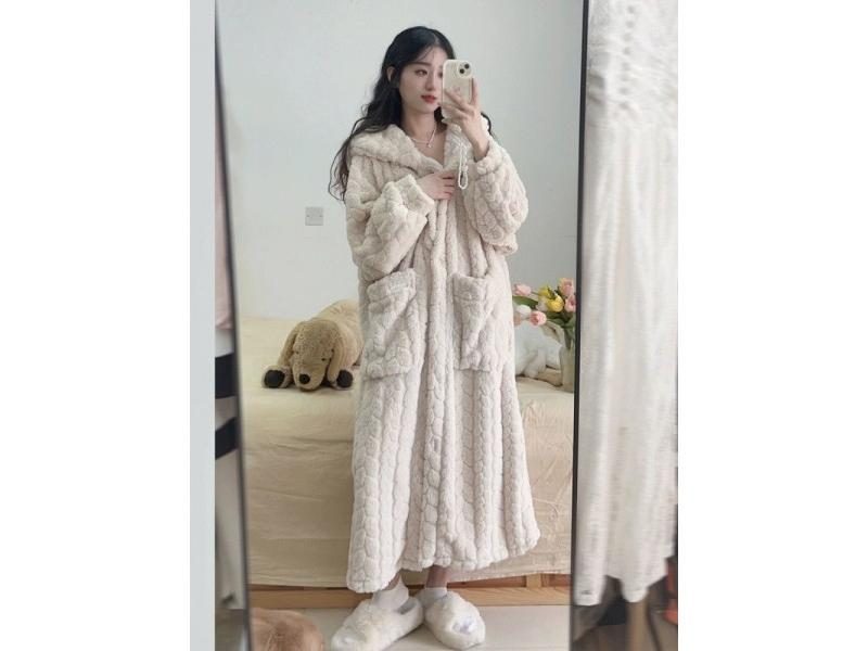 Hooded Robes Women Pockets Solid Leisure Special Cute Warm Winter Nightwear Carousel 1