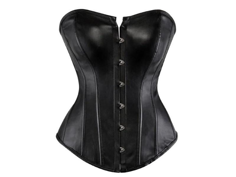 Black PVC Bustier Shiny PU Leather Steampunk Corset Body Shaper Women Sexy Carousel 1