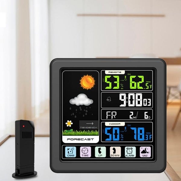 Wireless Weather Clock Multifunctional Touch Screen Black Carousel 9