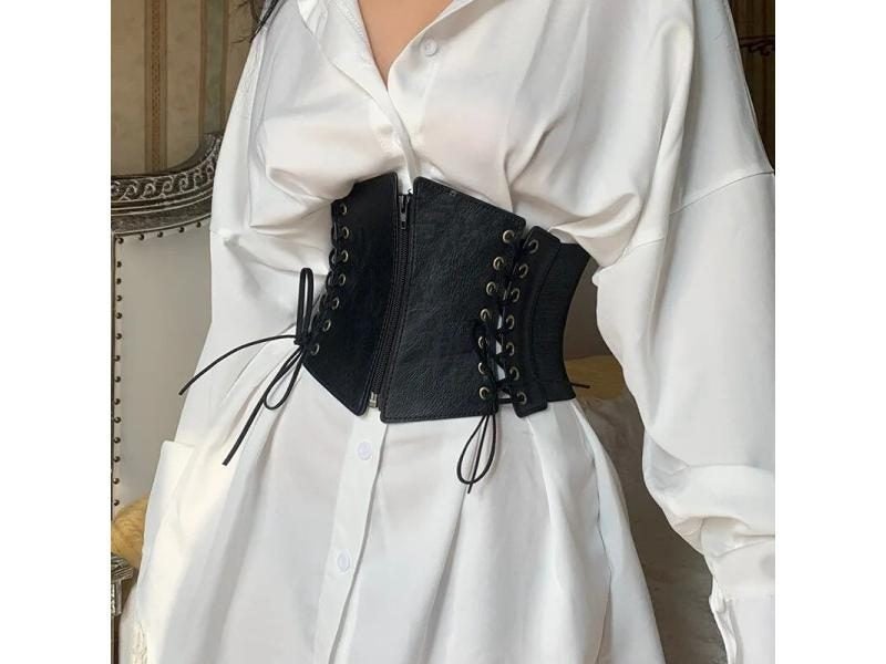 Fashion Punk Corset Wide Belts Women Slimming Body Elastic Bustier Waistband PU Carousel 1
