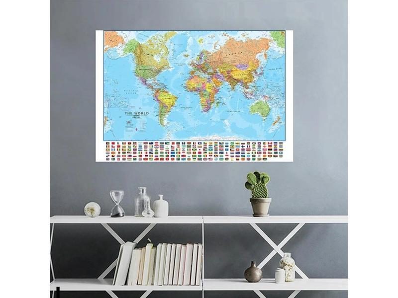 120x80cm World Map With Country Flags Non-woven Painting Wall Art Poster Carousel 1