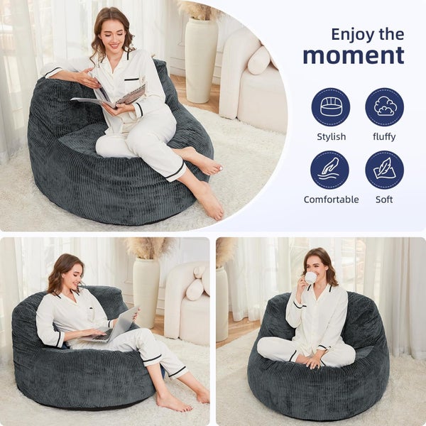 Corduroy Memory Foam Sofa with Wide Backrest NAVY Carousel 7