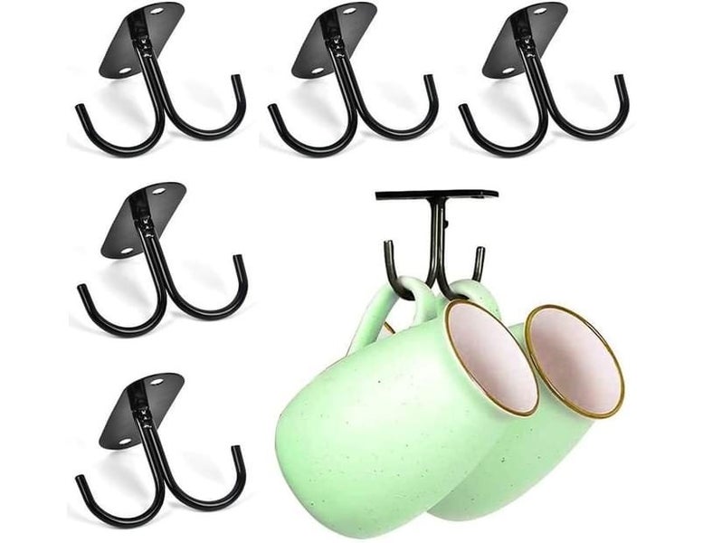 6 Pack Mug Holder, Rustic Under Cabinet Mug Organizer Rack Cup Shelf with 12 Carousel 1