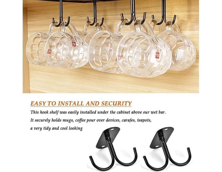 6 Pack Mug Holder, Rustic Under Cabinet Mug Organizer Rack Cup Shelf with 12 Carousel 2