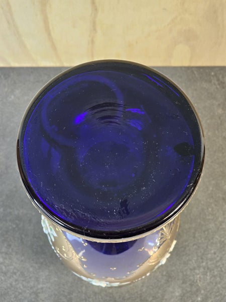 Vintage Czech Bohemian Cobalt Blue Glass & 24KT Gold Gilded Vase. Carousel 8