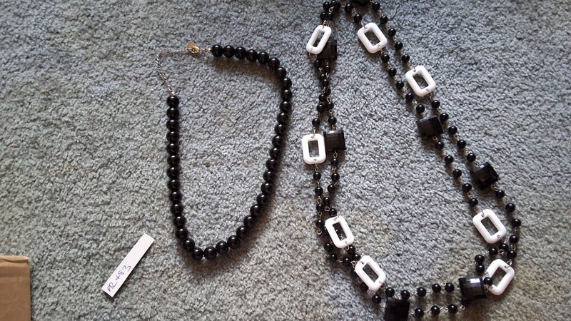 2X BEADED NECKLACES, 1X BLACK BEADED NECKLACE, 1X SMALL B&W NECKLACE Carousel 1