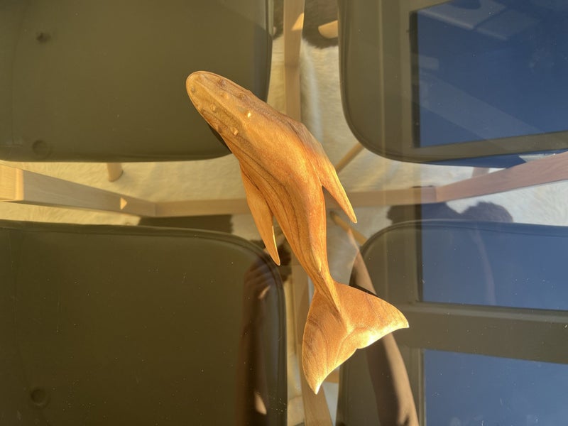 Hand-Carved Humpback Whale Wooden Sculpture – 30cm Natural Wood Art62966410625411111