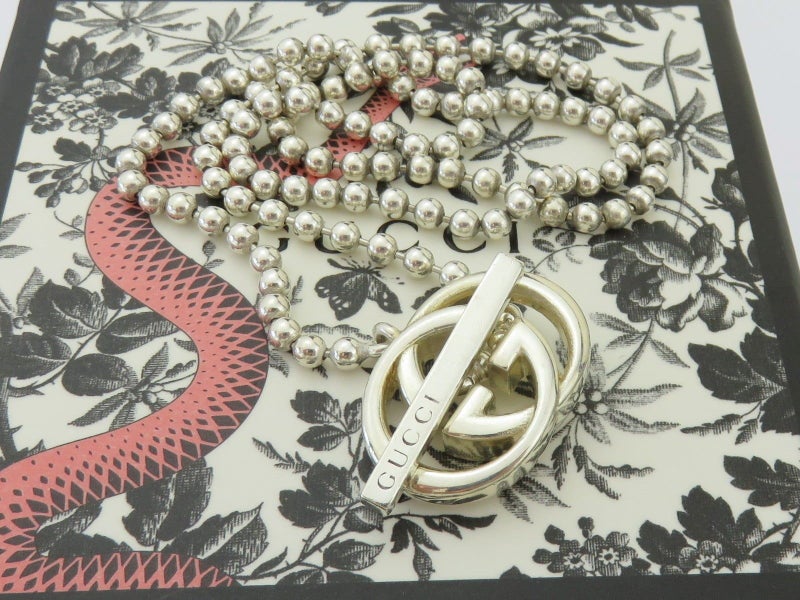 Gucci Sterling Silver Interlocking G Toggle Pendant Necklace Carousel 2