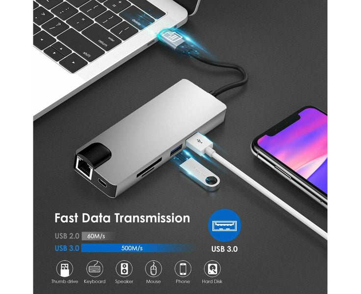 8 in 1 Multiport Type C To 4K HDMI Adapter USB 3.0 Cable Type C To HDMI USB H Carousel 2