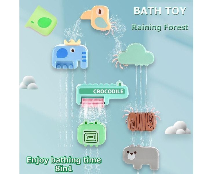 8in1 Set Water Toy Cute Raining Forest Bath Toy Waterfall Rotary Waterwheel W Carousel 1