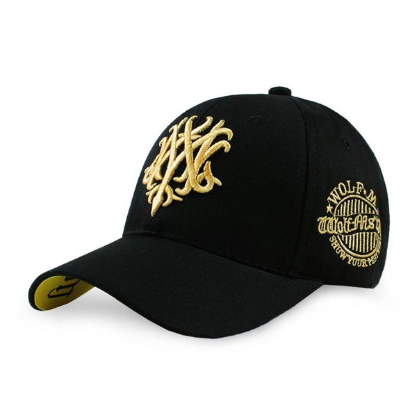 $1R: Black baseball cap &bold gold embroidery, Hip hop street style, adjustable.62967362008706111