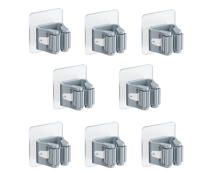 8Pcs Punch-Free Mop Clip Bathroom Storage Rack Kitchenware Storage Hook-Gray Carousel 1