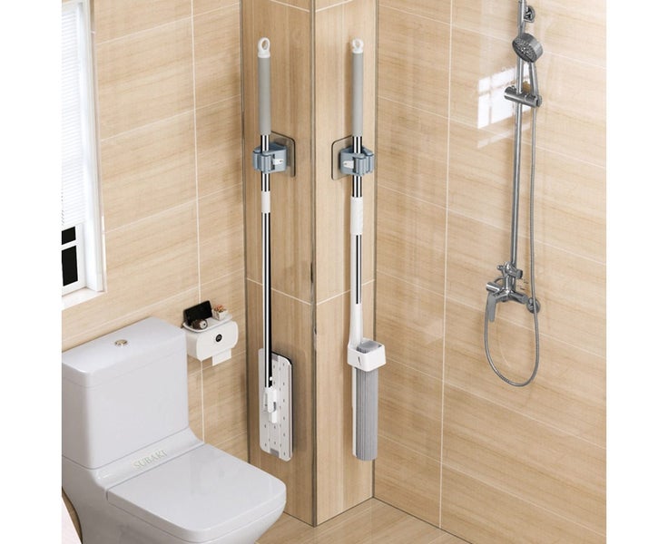 8Pcs Punch-Free Mop Clip Bathroom Storage Rack Kitchenware Storage Hook-Gray Carousel 2