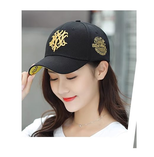 $1R: Black baseball cap &bold gold embroidery, Hip hop street style, adjustable.629673620087061113