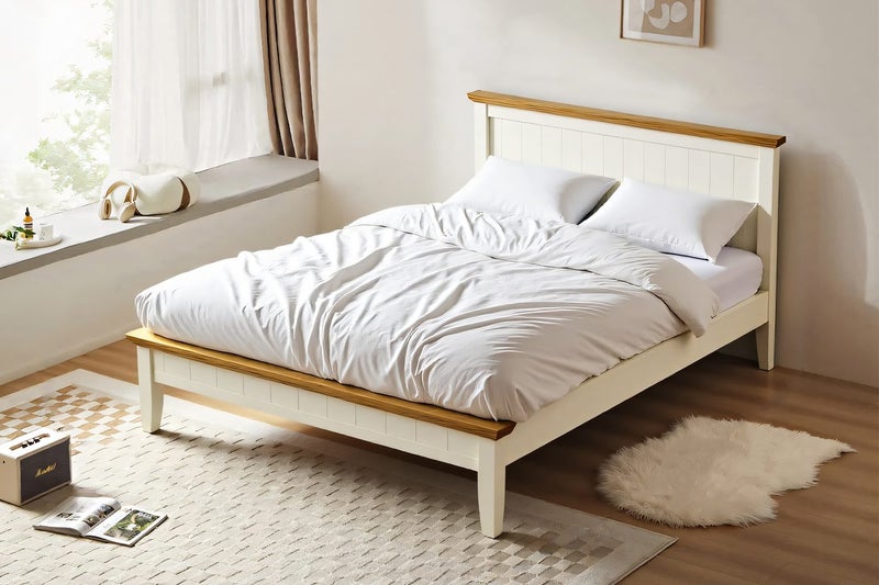 NOTTINGHAM Solid Oak Wood Bed Frame (White) - Queen Carousel 1
