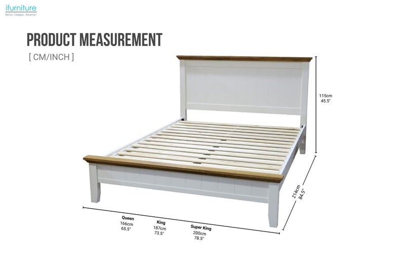 NOTTINGHAM Solid Oak Wood Bed Frame (White) - Queen Carousel 2