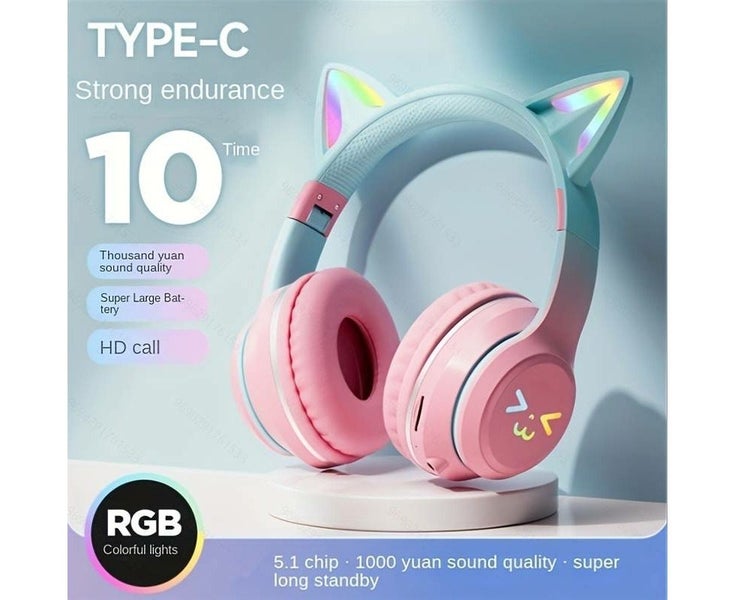 Anime-Inspired Wireless Headphones with Colorful Cat Ears, Active Noise Cance Carousel 1