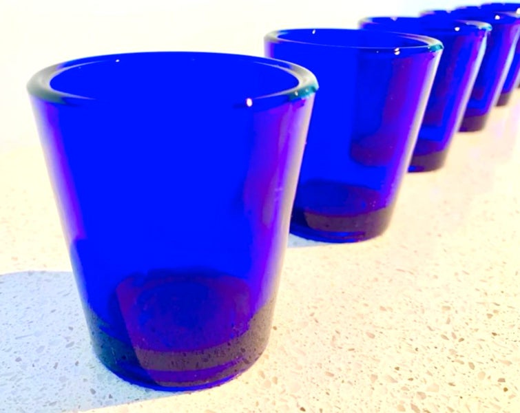 96 New Blue Candle Holders / Shot Glasses / USA Made RRP $2,500 USD Carousel 1