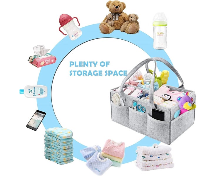 Baby Diaper Caddy Organizer, Foldable Felt Nursery Tote Storage Bin Portable Carousel 2