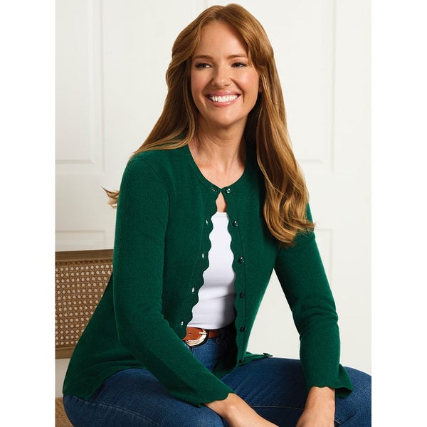 100% merino wool cardigan with scallop edges - size S - Emerald green629691227975701122