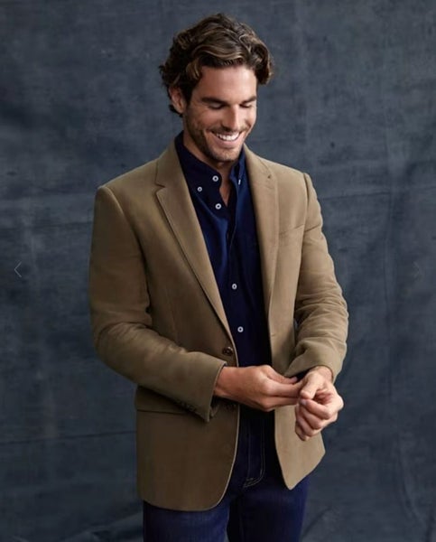 Sportscraft blazer mens 40 pure 100% cotton moleskin brown natural fibre jacket Carousel 1