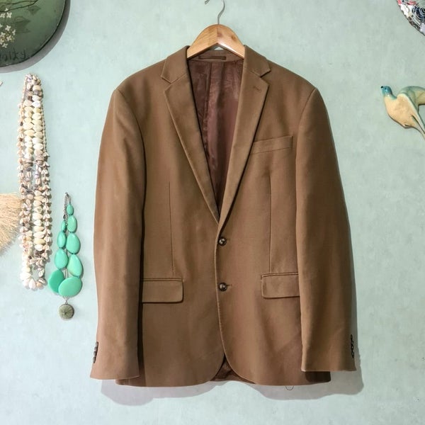 Sportscraft blazer mens 40 pure 100% cotton moleskin brown natural fibre jacket Carousel 2