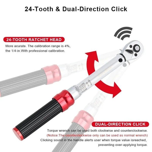 RIDERACE Bicycle Torque Wrench Set 15Pcs 1/4" 2-24Nm Dual Direction Bike Allen Carousel 1