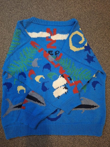 Rare 1980s Handmade NZ Sweater – XL/XXL – “Aotearoa, Land of the Long White Clou62979521716865113