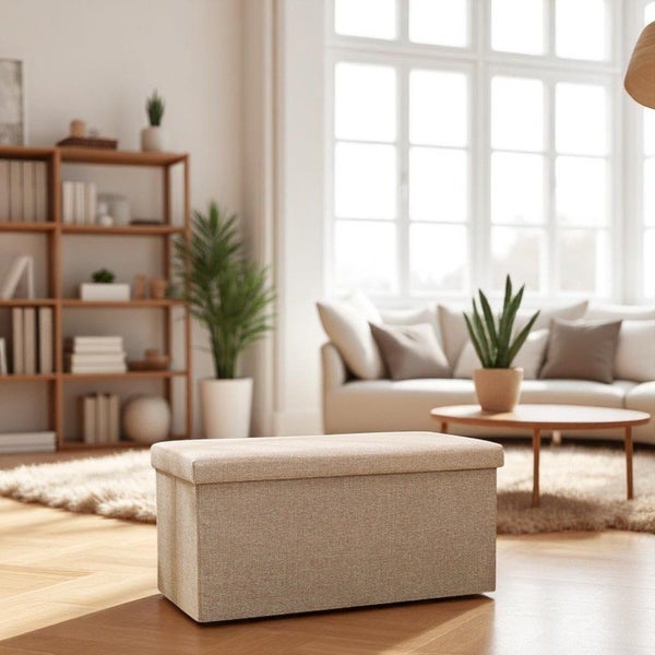 Foldable Storage Ottoman Bench 76×38×38cm - Khaki Carousel 1