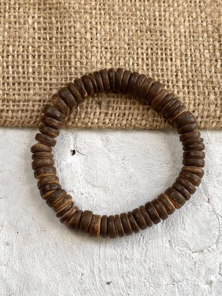 Seychelles Coconut Wood Bead Stretchy Bracelet Carousel 1