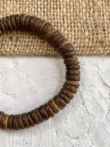 Seychelles Coconut Wood Bead Stretchy Bracelet Carousel 2