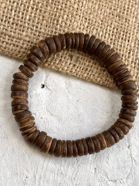 Seychelles Coconut Wood Bead Stretchy Bracelet Carousel 3