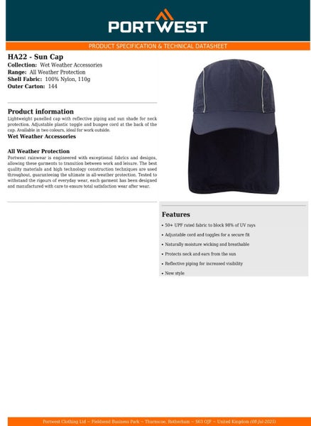2 Pack Portwest Breathable Sun Shield Cap Reflective Safety Work Hat Neck Pro... Carousel 2