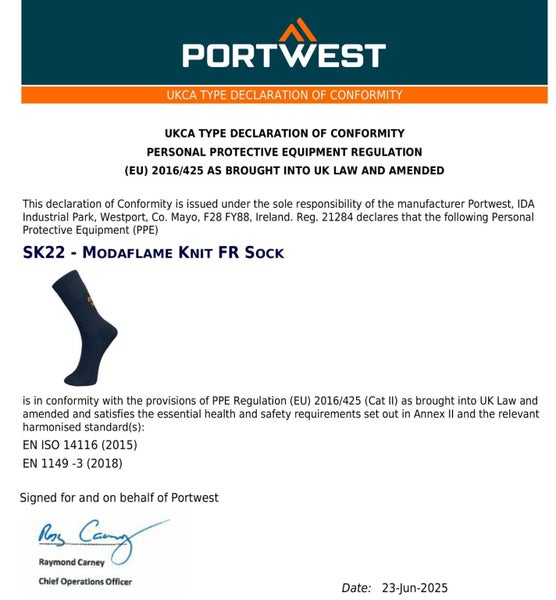 2 Pair Portwest Modaflame FR Work Safety Socks Fire Flame Resistant Calf Prot... Carousel 7
