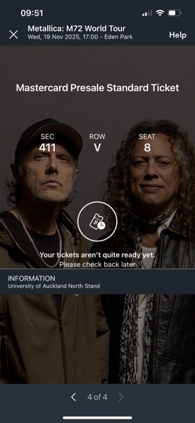 Metallica Ticket x1 to SOLD OUT Auckland show. Seated Ticket.63004014863490112
