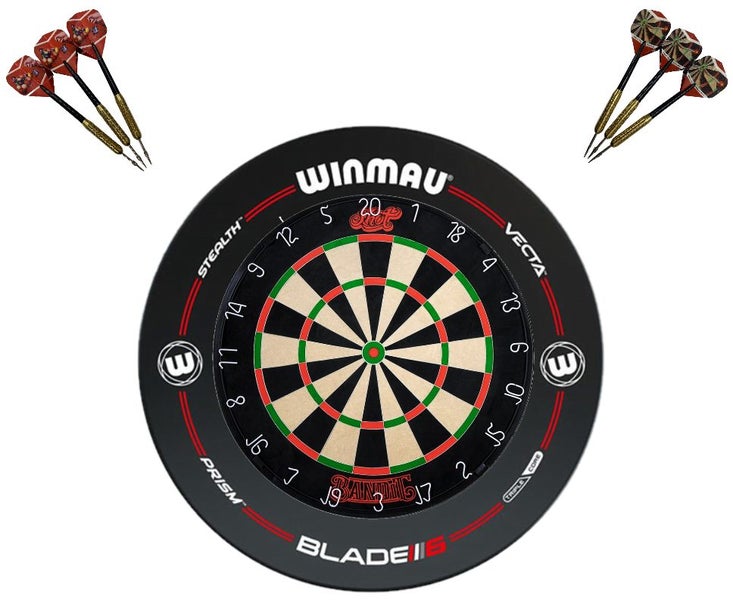SHOT DARTS Bandit Bristle Dart board + Winmau Pro-Line Dartboard Surround Carousel 1
