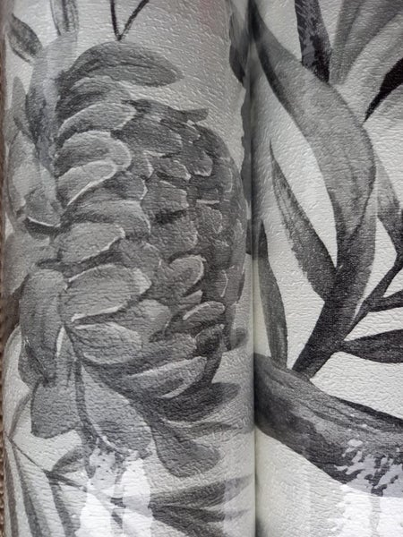 Wallpaper. Tropical Flowers - Black & White. 2 roll bundle. PTW. Carousel 6