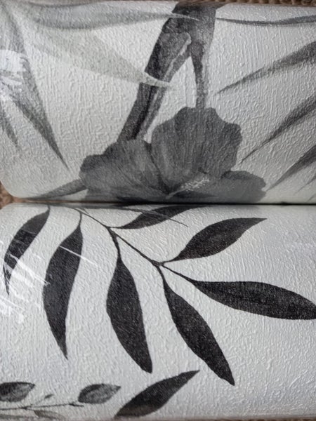 Wallpaper. Tropical Flowers - Black & White. 2 roll bundle. PTW. Carousel 2