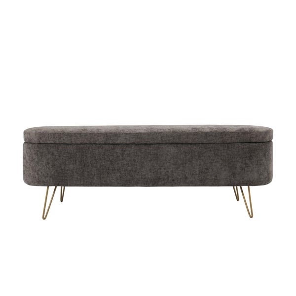 Dark Grey Fabric Storage Ottoman Bench Carousel 1