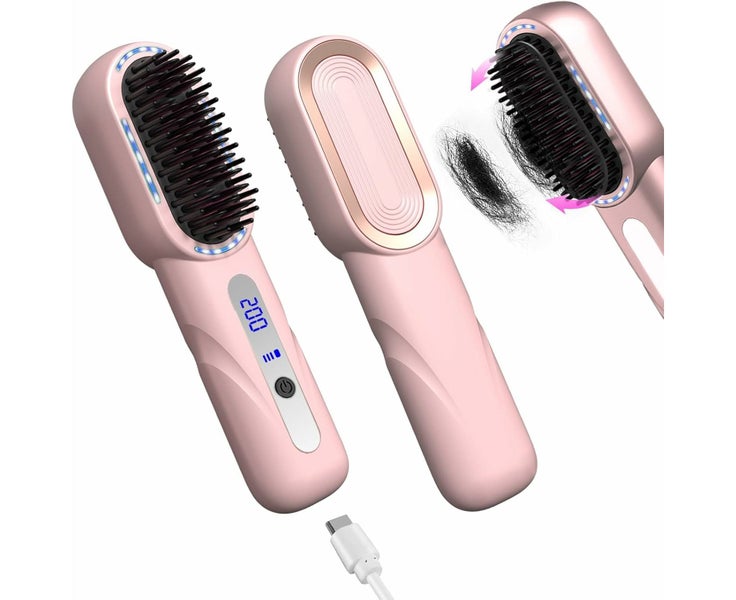 Cordless Hair Straightener Brush - Portable Heated Straightening Brush for Tr Carousel 1