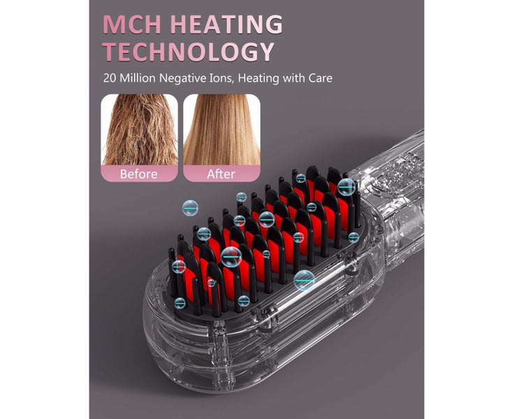 Cordless Hair Straightener Brush - Portable Heated Straightening Brush for Tr Carousel 7