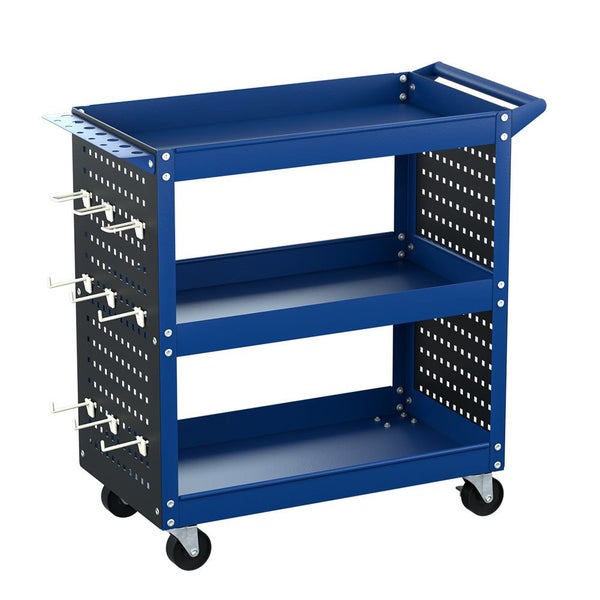 Giantz 3-Tier Tool Cart Storage Trolley Workshop Garage Pegboard Hooks Blue Carousel 1