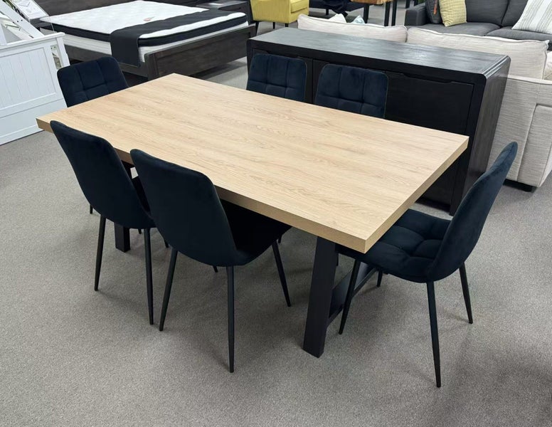 Dining Table 1800mm With 6 Black Velvet Chairs Carousel 1